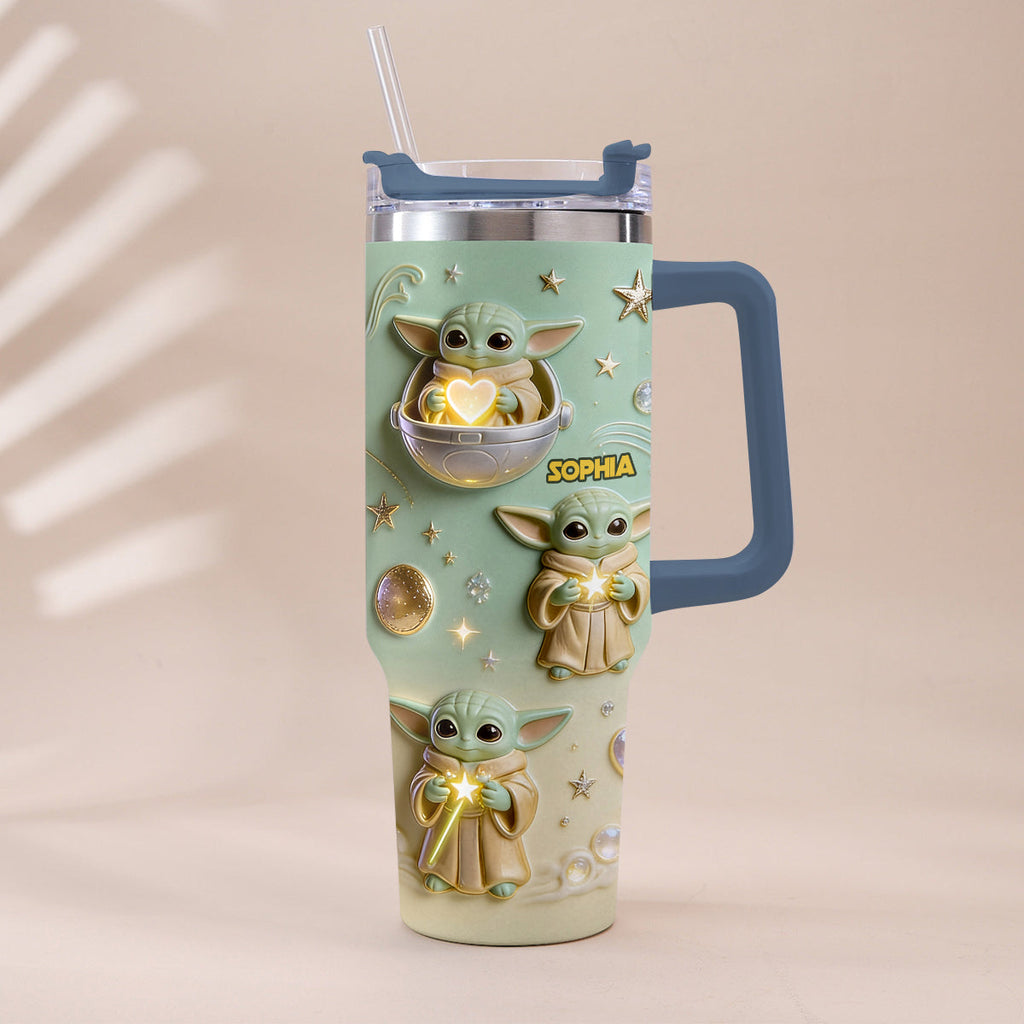 Personalized Baby Yoda Tumbler with Plush Charm Gift for Kids Tumbler With Plush Charm GradoCreations