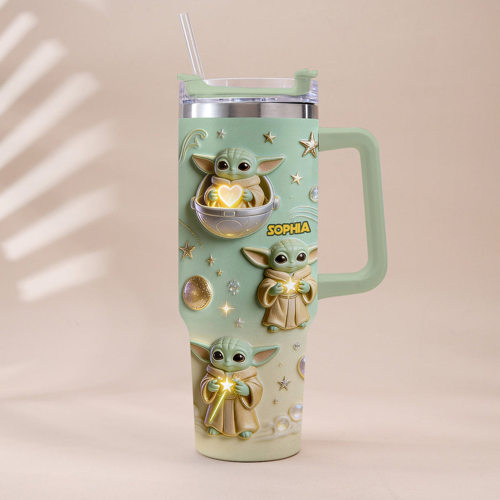 Personalized Baby Yoda Tumbler with Plush Charm Gift for Kids Tumbler With Plush Charm GradoCreations