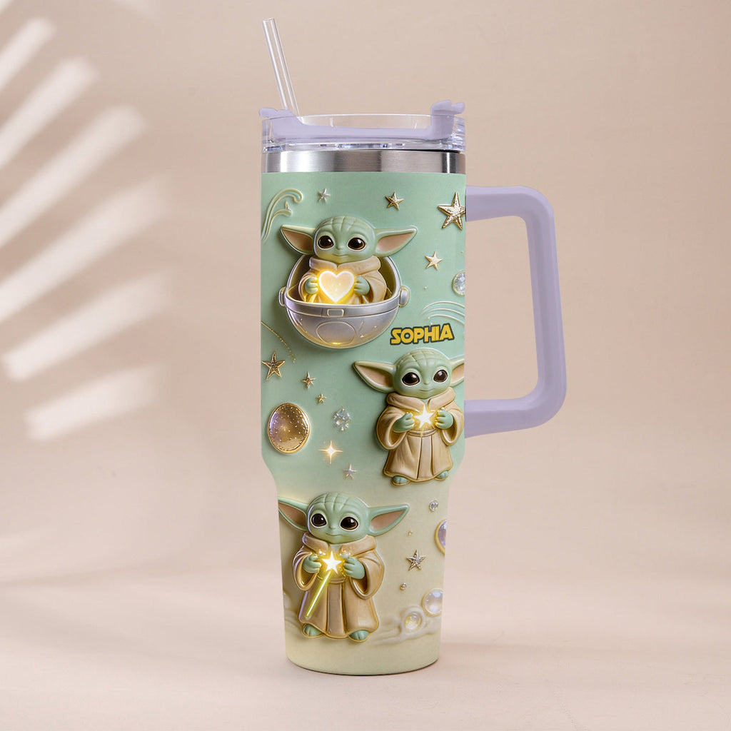 Personalized Baby Yoda Tumbler with Plush Charm Gift for Kids Tumbler With Plush Charm GradoCreations