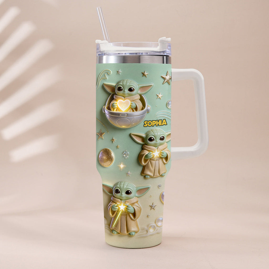 Personalized Baby Yoda Tumbler with Plush Charm Gift for Kids Tumbler With Plush Charm GradoCreations