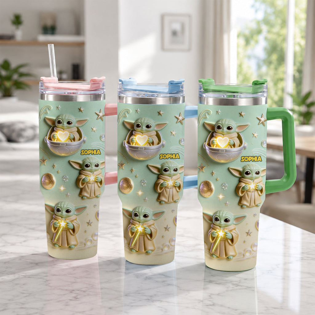Personalized Baby Yoda Tumbler with Plush Charm Gift for Kids Tumbler With Plush Charm GradoCreations