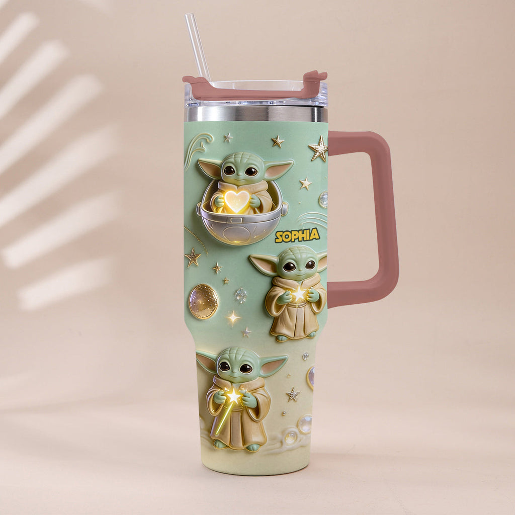 Personalized Baby Yoda Tumbler with Plush Charm Gift for Kids Tumbler With Plush Charm GradoCreations