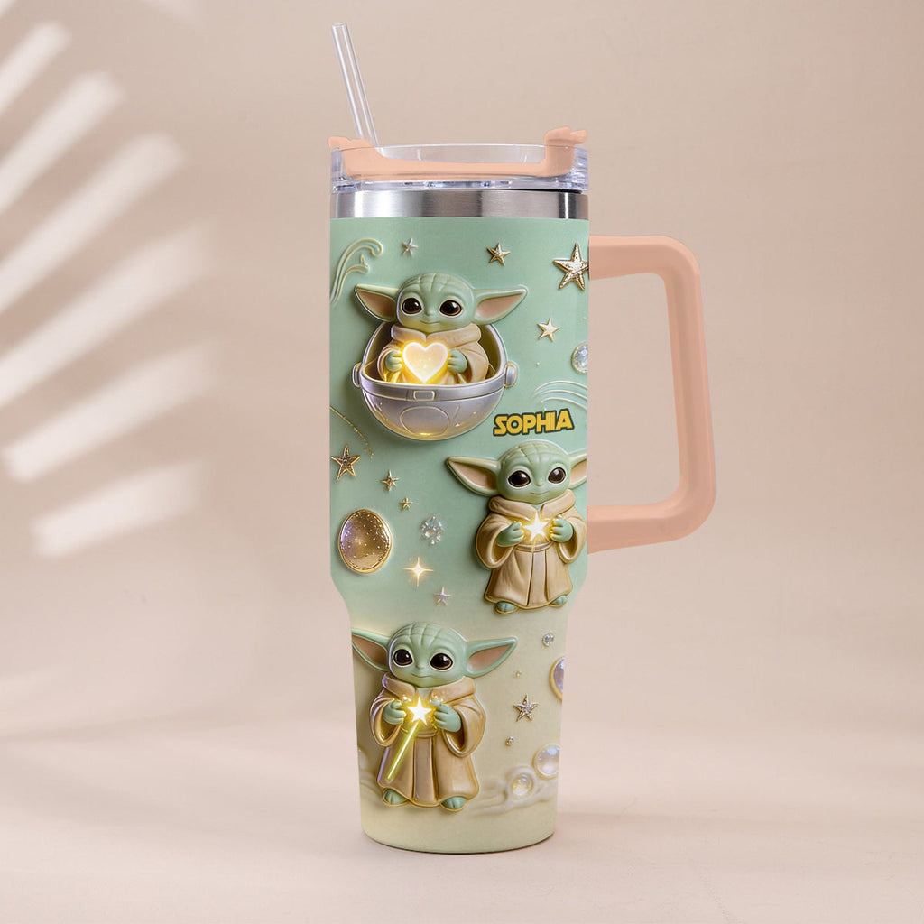 Personalized Baby Yoda Tumbler with Plush Charm Gift for Kids Tumbler With Plush Charm GradoCreations