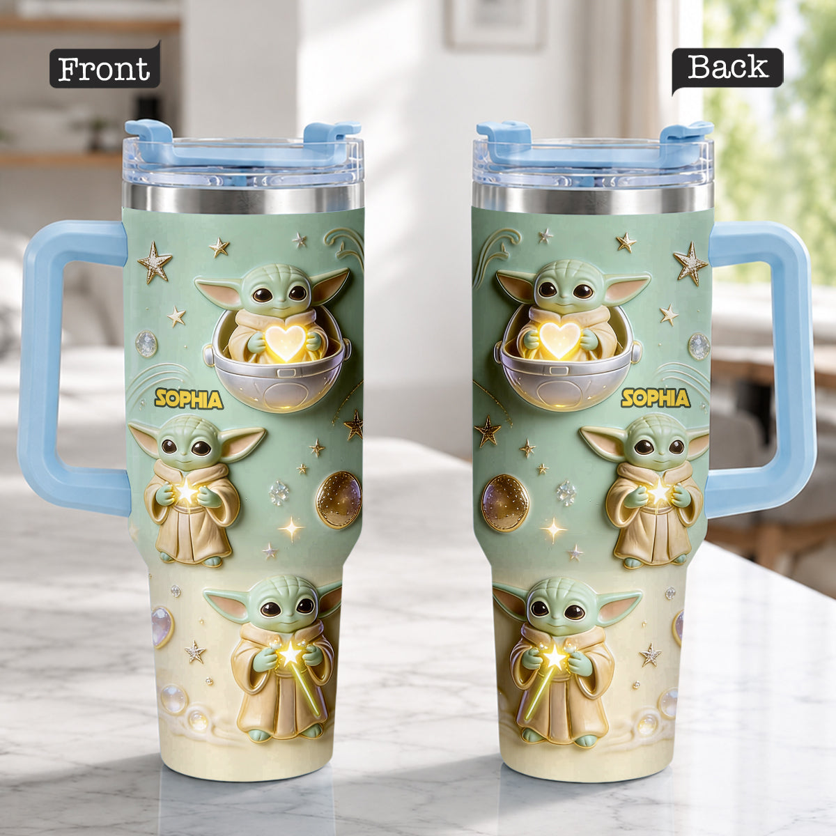 Personalized Baby Yoda Tumbler with Plush Charm Gift for Kids Tumbler With Plush Charm GradoCreations