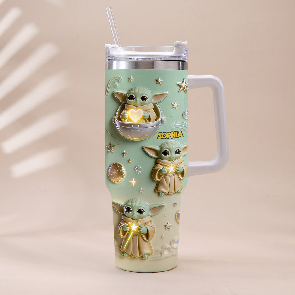 Personalized Baby Yoda Tumbler with Plush Charm Gift for Kids Tumbler With Plush Charm GradoCreations