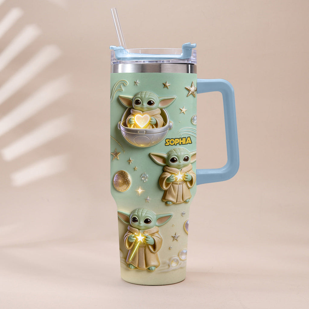 Personalized Baby Yoda Tumbler with Plush Charm Gift for Kids Tumbler With Plush Charm GradoCreations