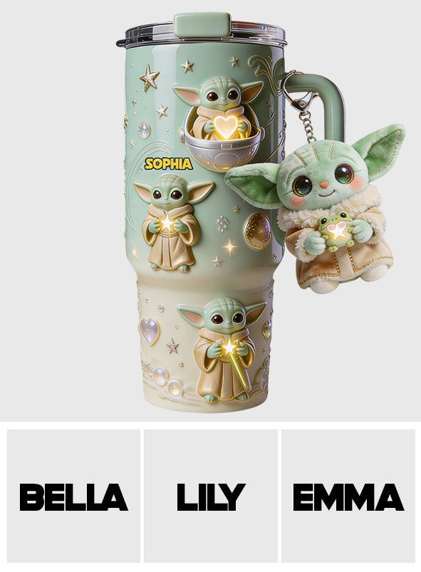 Personalized Baby Yoda Tumbler with Plush Charm Gift for Kids Tumbler With Plush Charm GradoCreations