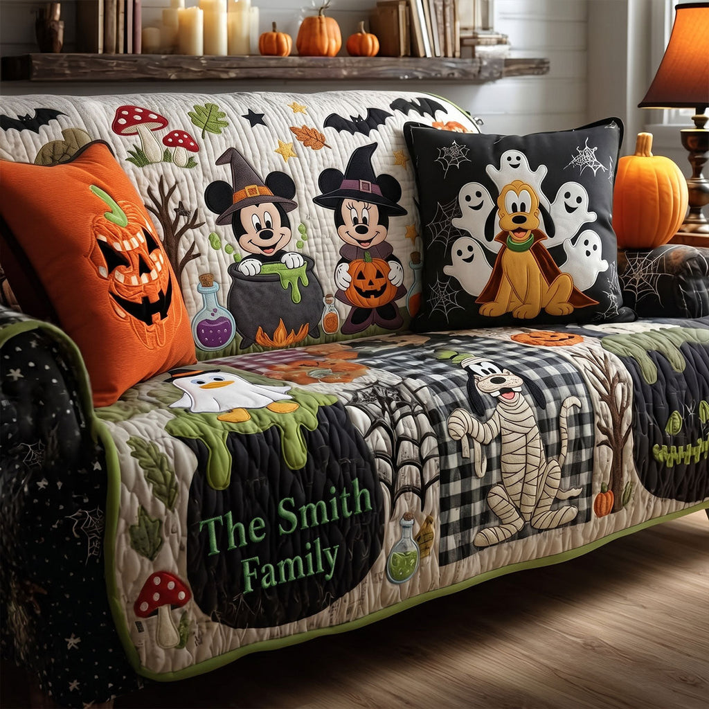 Personalized Halloween Mouse Quilted Sofa Cover with Family Name Quilted Sofa/Couch Cover GradoCreations