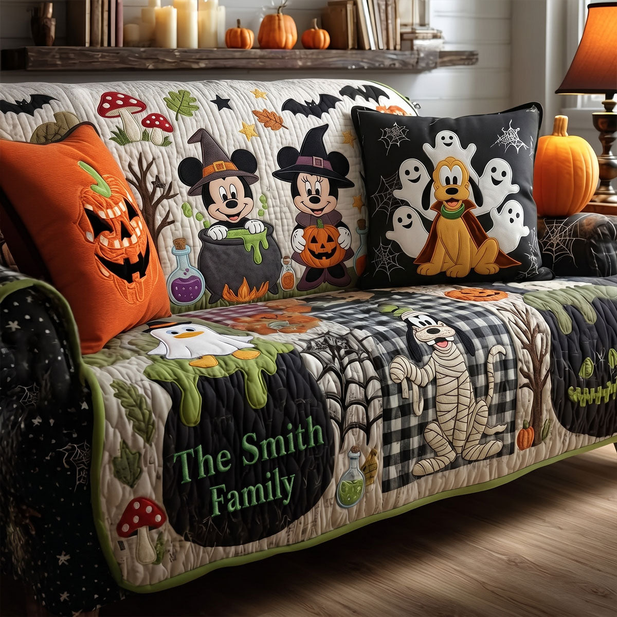 Personalized Halloween Mouse Quilted Sofa Cover with Family Name Quilted Sofa/Couch Cover GradoCreations