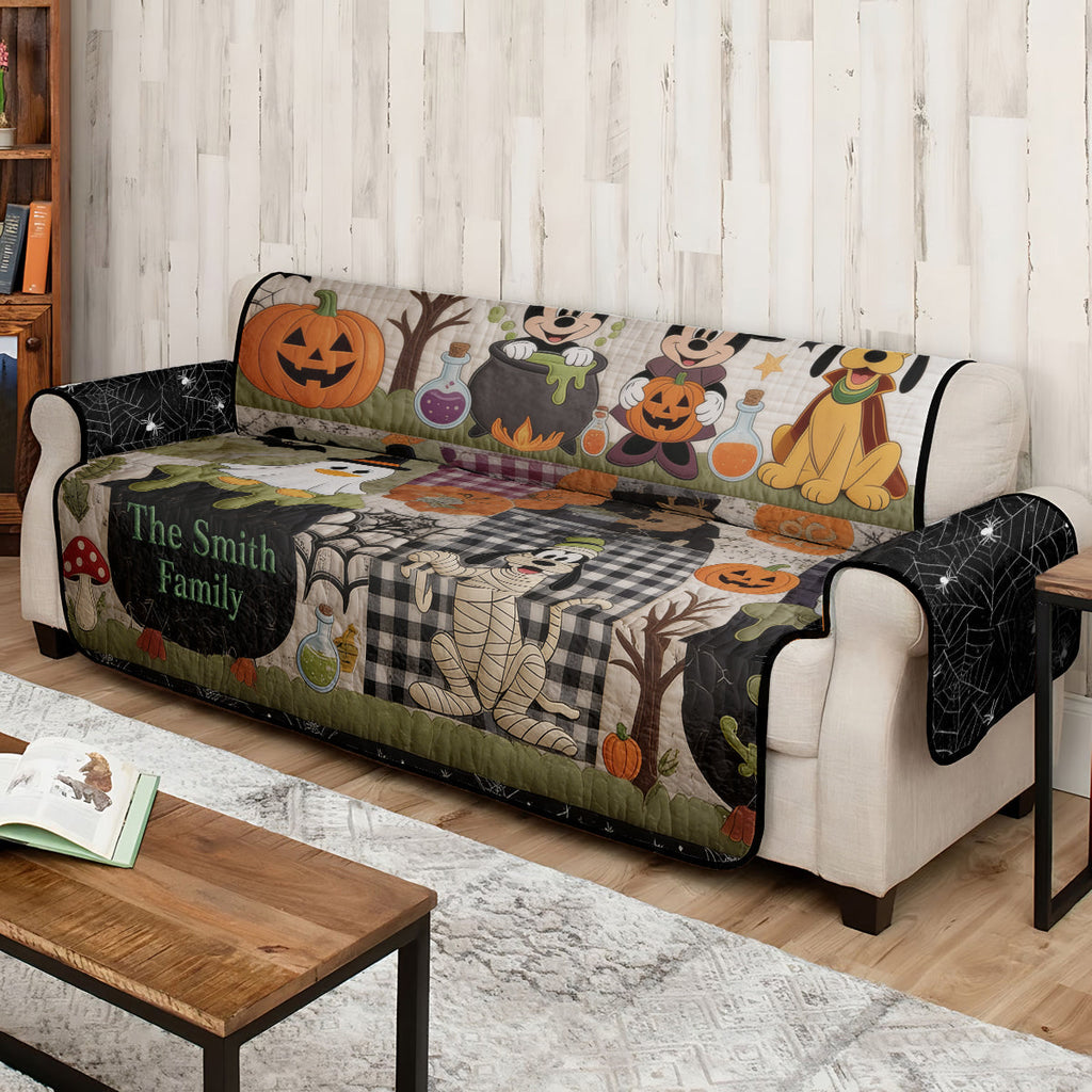 Personalized Halloween Mouse Quilted Sofa Cover with Family Name Quilted Sofa/Couch Cover GradoCreations