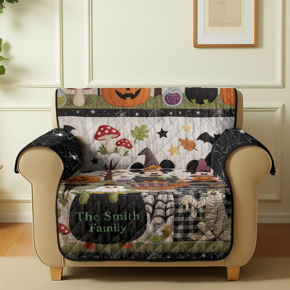 Personalized Halloween Mouse Quilted Sofa Cover with Family Name Quilted Sofa/Couch Cover GradoCreations