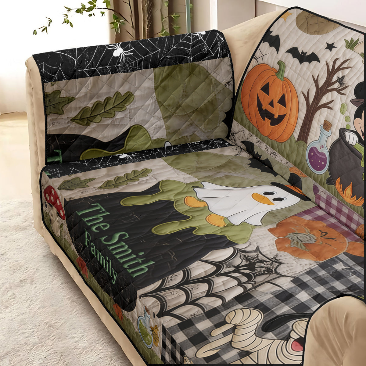 Personalized Halloween Mouse Quilted Sofa Cover with Family Name Quilted Sofa/Couch Cover GradoCreations