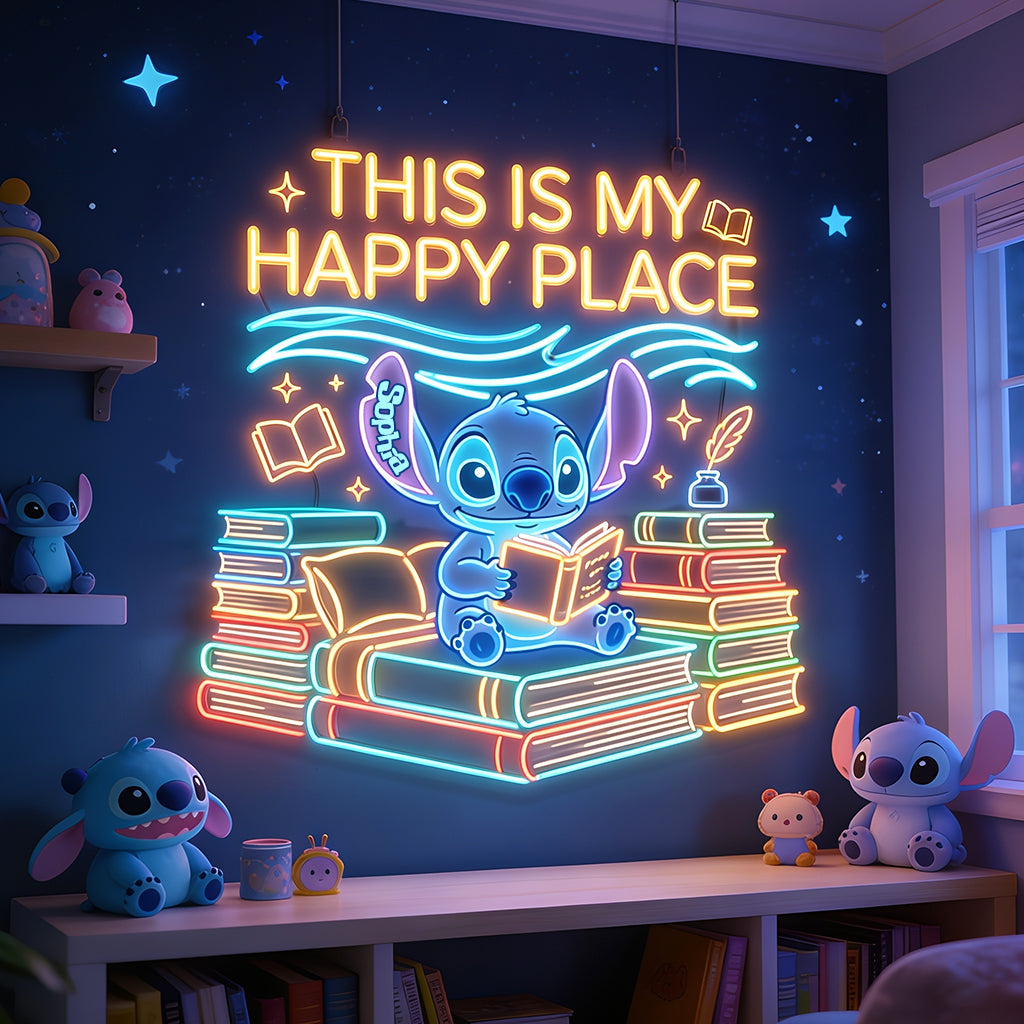 Personalized Neon LED Light Sign Cartoon Alien Book Lover Neon LED Light Sign GradoCreations