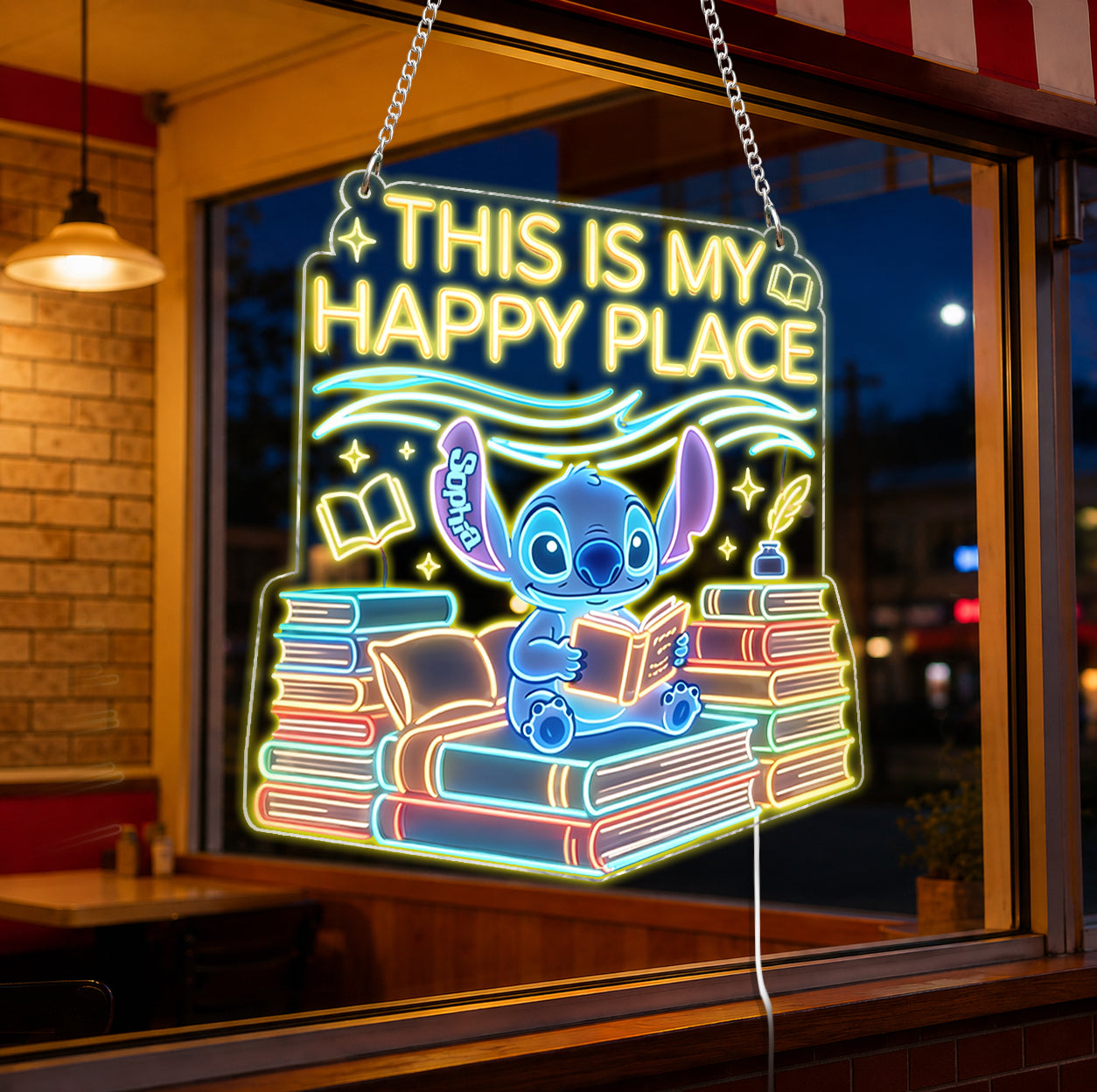 Personalized Neon LED Light Sign Cartoon Alien Book Lover Neon LED Light Sign GradoCreations