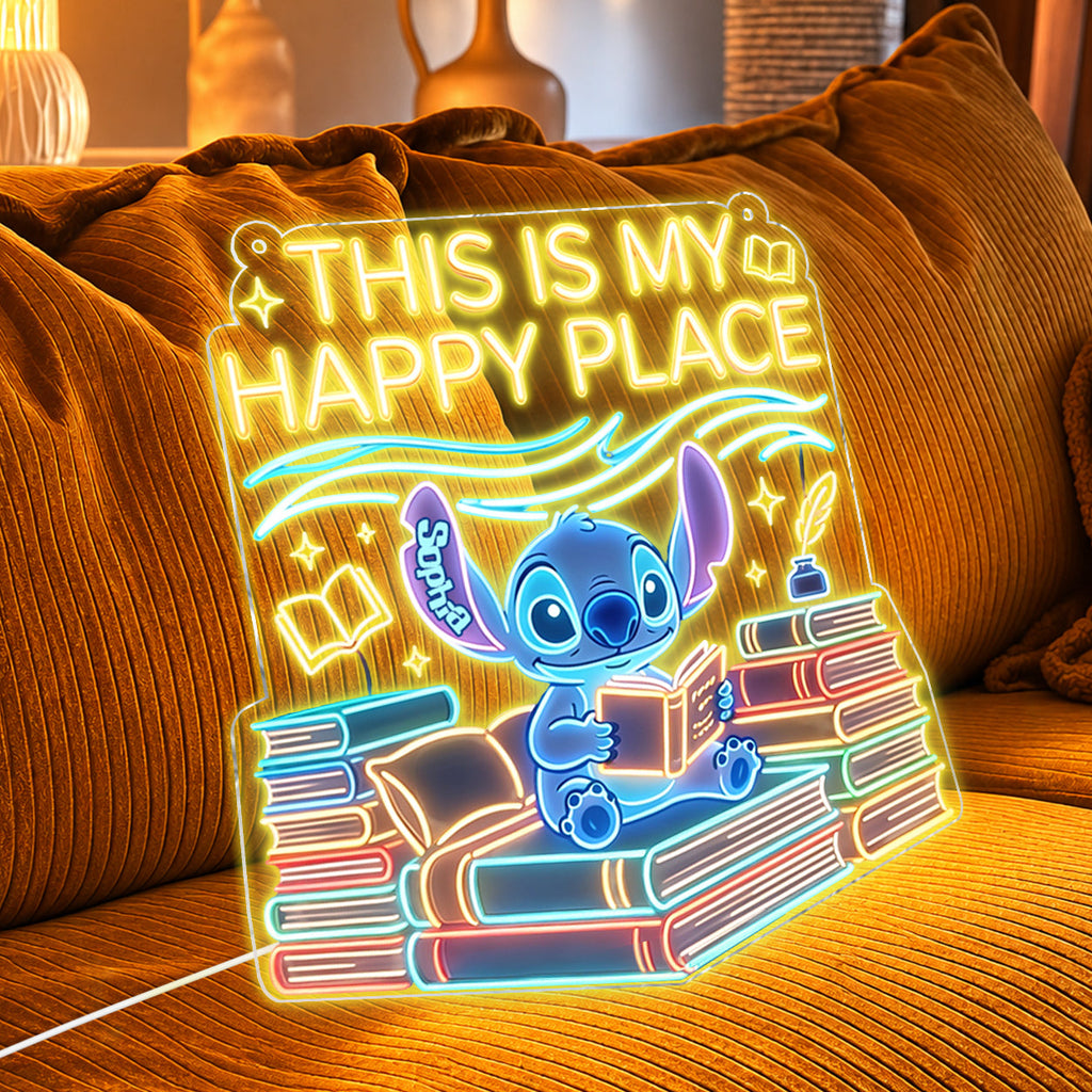 Personalized Neon LED Light Sign Cartoon Alien Book Lover Neon LED Light Sign GradoCreations