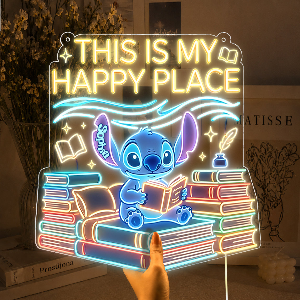 Personalized Neon LED Light Sign Cartoon Alien Book Lover Neon LED Light Sign GradoCreations