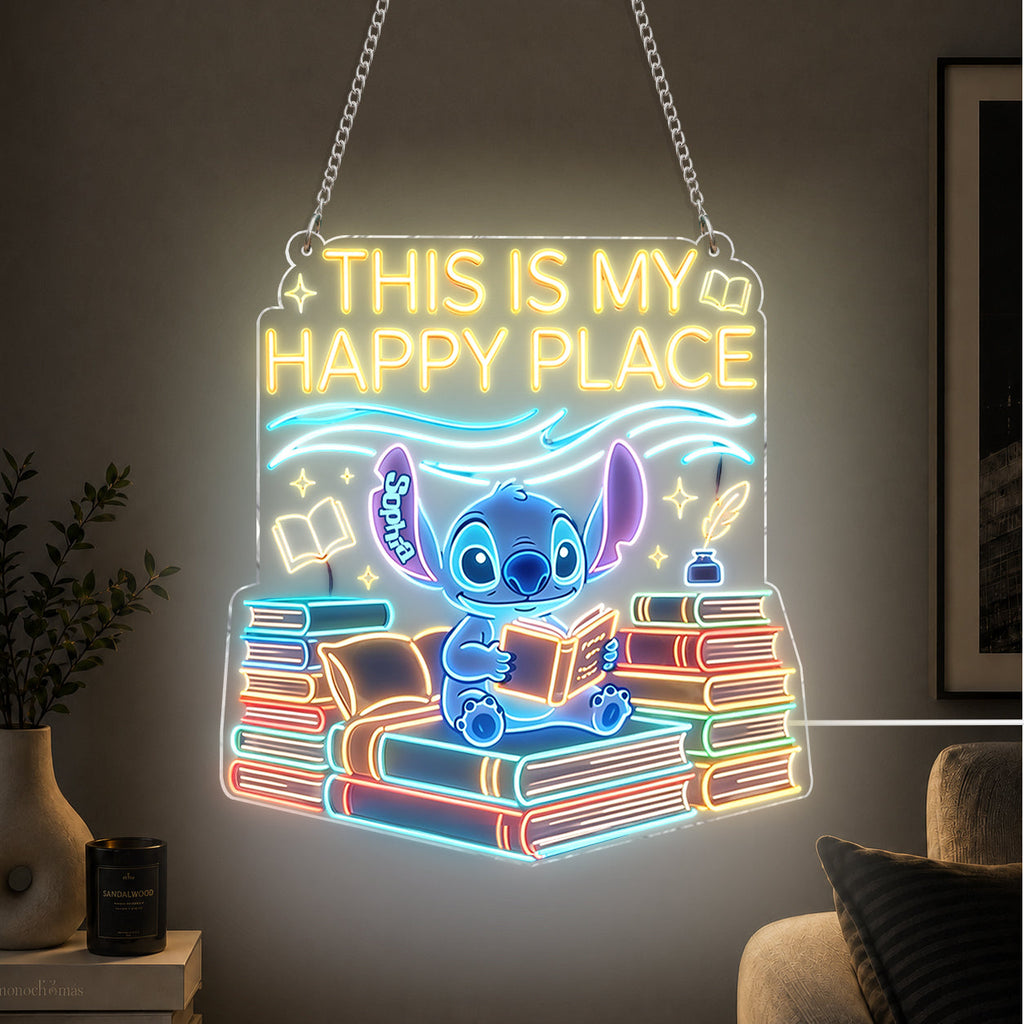 Personalized Neon LED Light Sign Cartoon Alien Book Lover Neon LED Light Sign GradoCreations