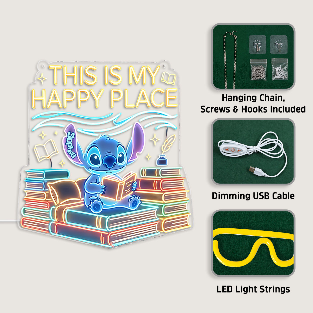 Personalized Neon LED Light Sign Cartoon Alien Book Lover Neon LED Light Sign GradoCreations