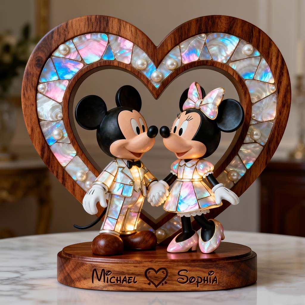 Personalized Mother of Pearl Mouse Couple Wood Plaque Gift Custom Shaped Wood Plaque GradoCreations
