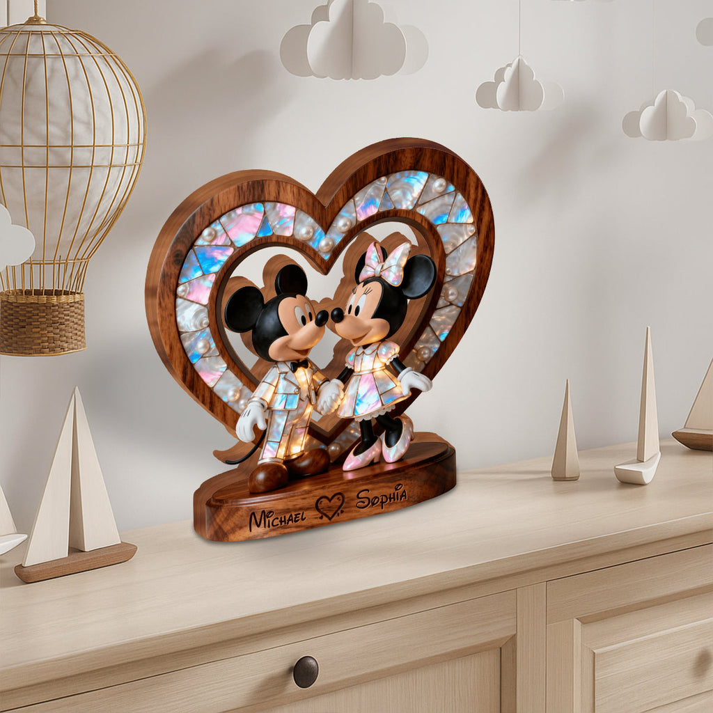 Personalized Mother of Pearl Mouse Couple Wood Plaque Gift Custom Shaped Wood Plaque GradoCreations