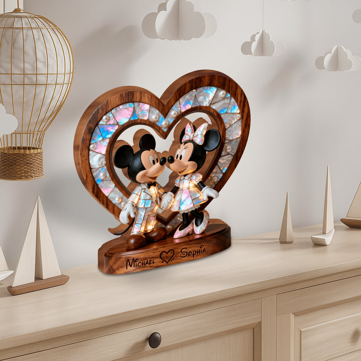 Personalized Mother of Pearl Mouse Couple Wood Plaque Gift Custom Shaped Wood Plaque GradoCreations