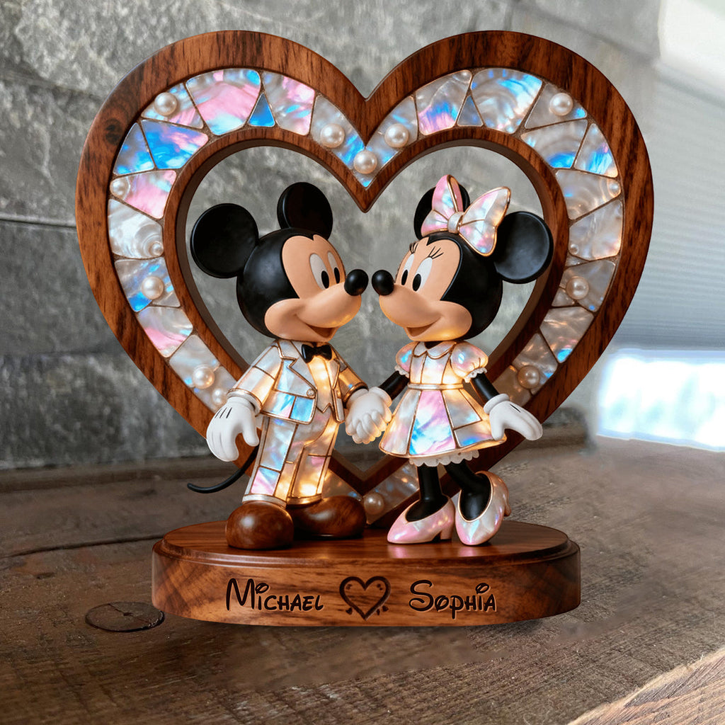 Personalized Mother of Pearl Mouse Couple Wood Plaque Gift Custom Shaped Wood Plaque GradoCreations