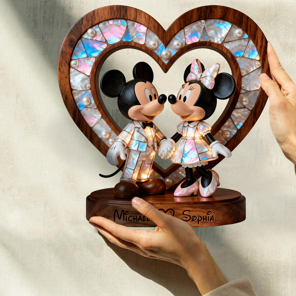 Personalized Mother of Pearl Mouse Couple Wood Plaque Gift Custom Shaped Wood Plaque GradoCreations