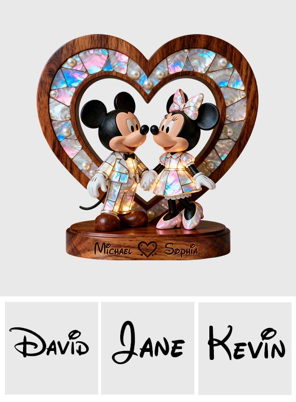 Personalized Mother of Pearl Mouse Couple Wood Plaque Gift Custom Shaped Wood Plaque GradoCreations