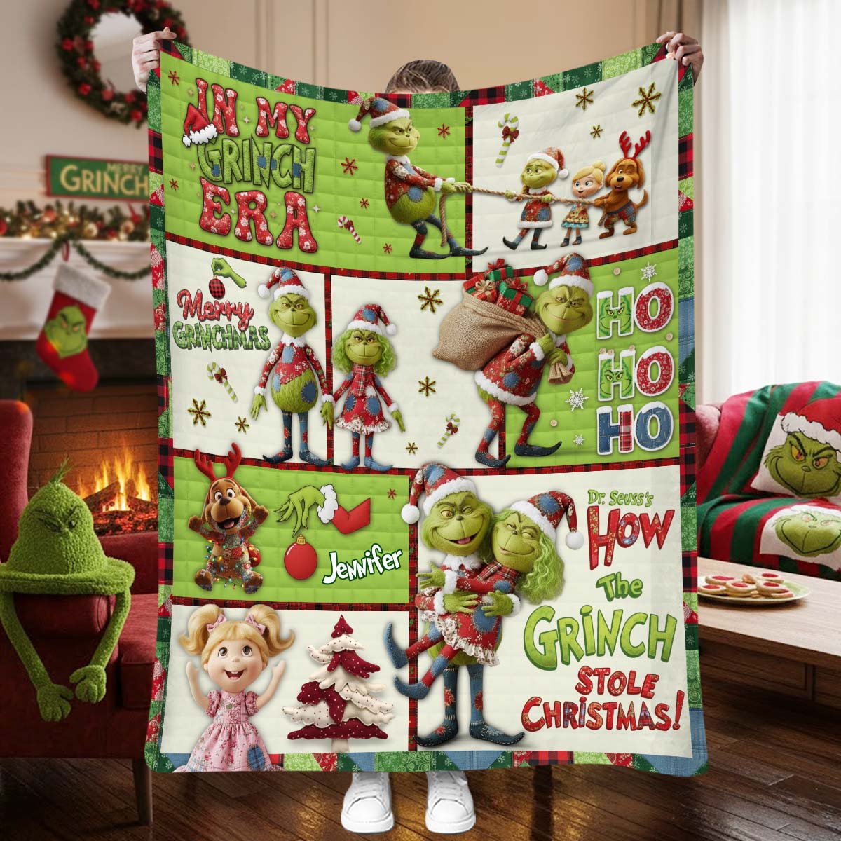 Personalized Grinch Movie Blanket Custom Name Gift for Christmas Blanket GradoCreations