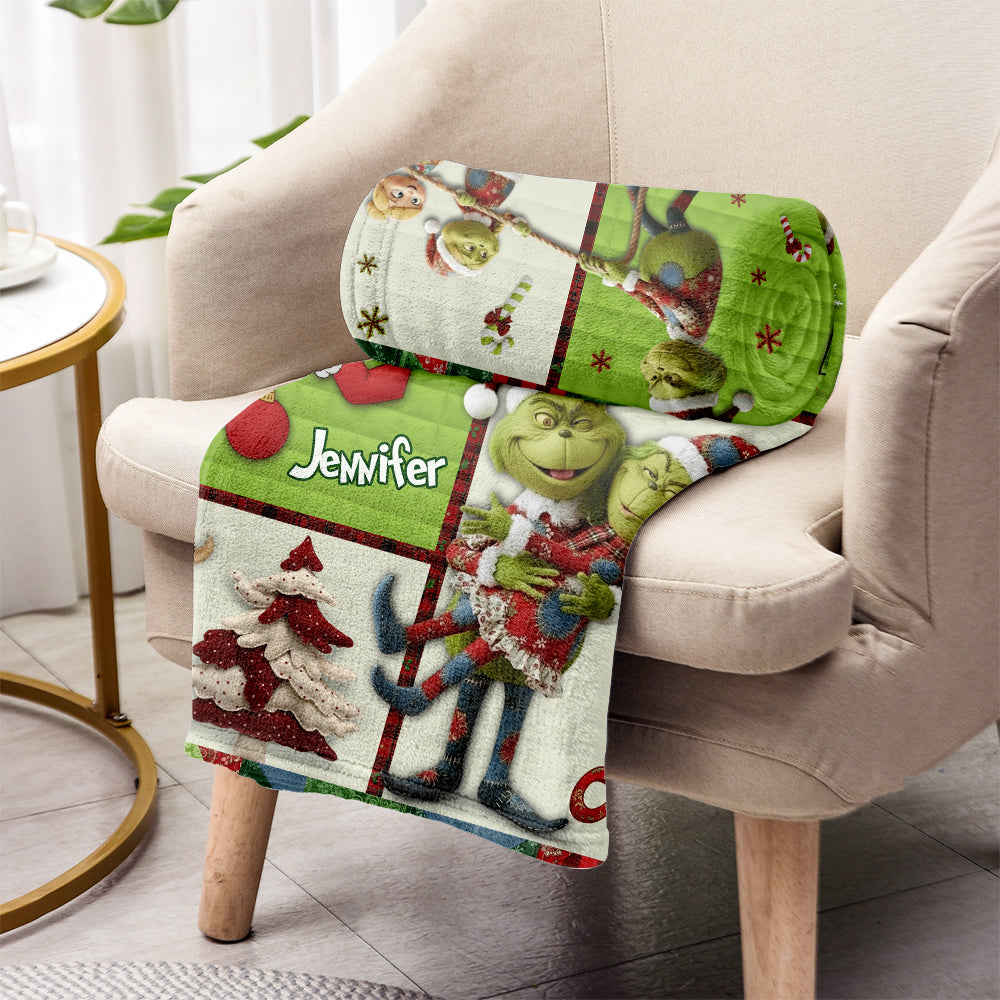 Personalized Grinch Movie Blanket Custom Name Gift for Christmas Blanket GradoCreations