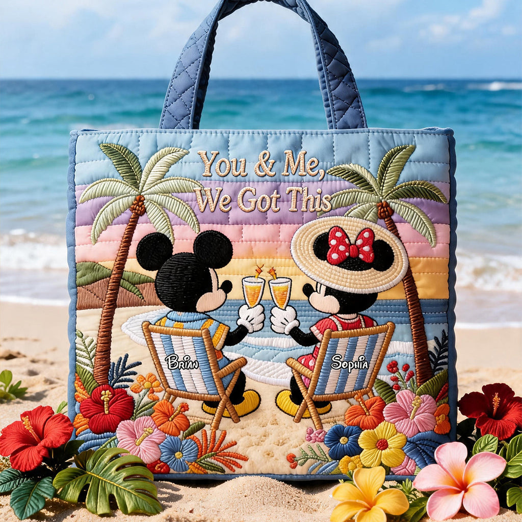 Personalized Quilted Tote Bag Mickey Mouse Beach Gift Quilted Tote Bag GradoCreations