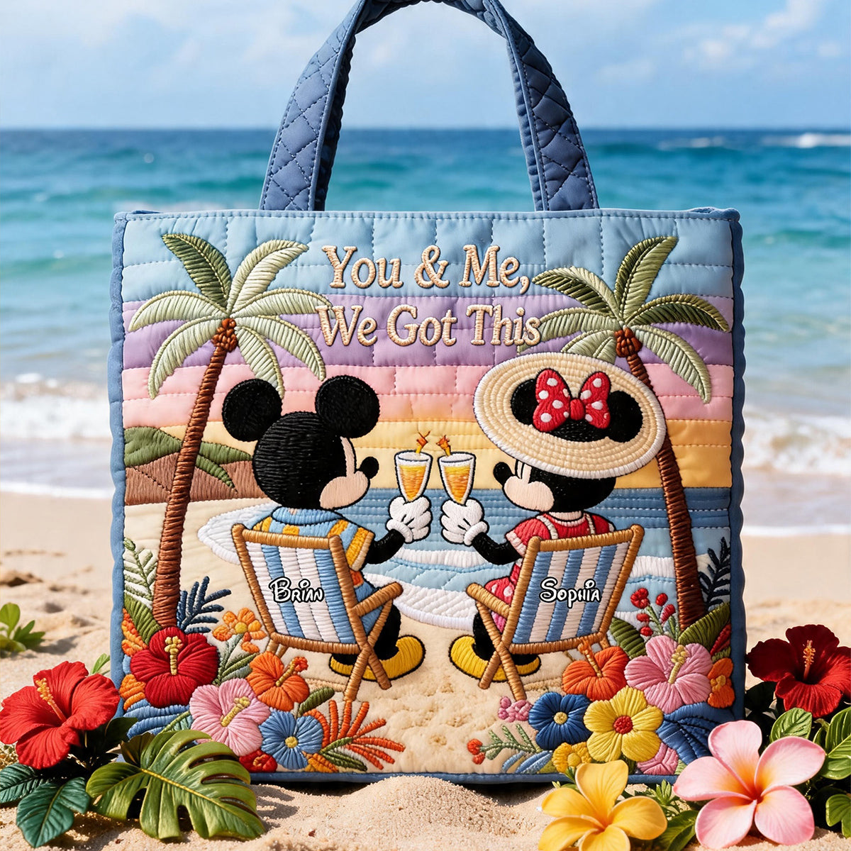 Personalized Quilted Tote Bag Mickey Mouse Beach Gift Quilted Tote Bag GradoCreations