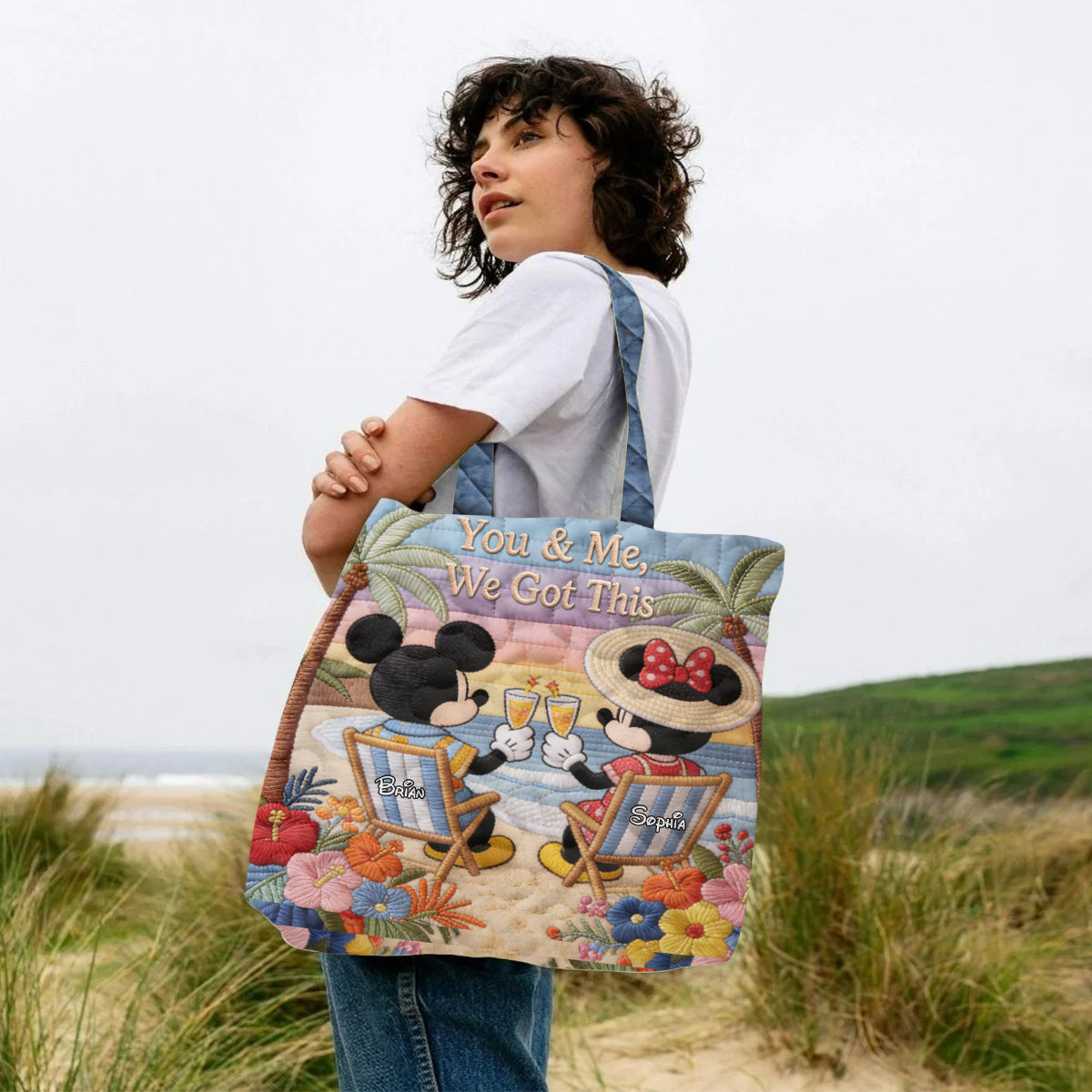 Personalized Quilted Tote Bag Mickey Mouse Beach Gift Quilted Tote Bag GradoCreations