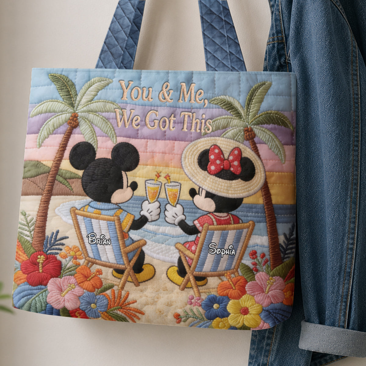 Personalized Quilted Tote Bag Mickey Mouse Beach Gift Quilted Tote Bag GradoCreations