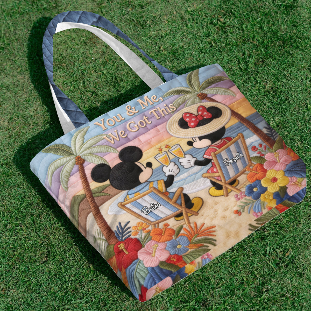 Personalized Quilted Tote Bag Mickey Mouse Beach Gift Quilted Tote Bag GradoCreations