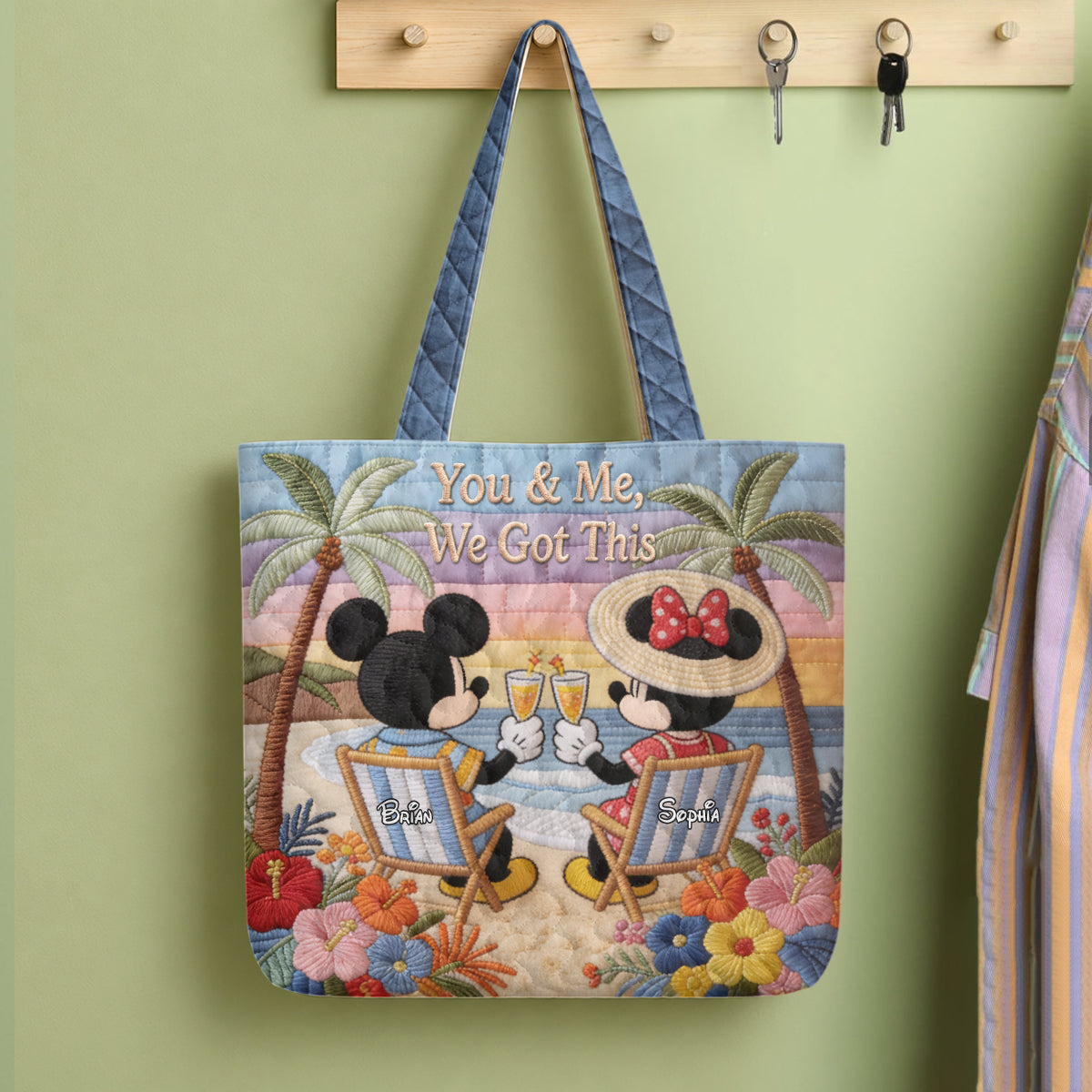 Personalized Quilted Tote Bag Mickey Mouse Beach Gift Quilted Tote Bag GradoCreations