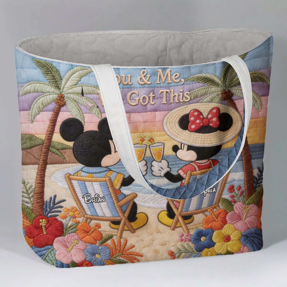 Personalized Quilted Tote Bag Mickey Mouse Beach Gift Quilted Tote Bag GradoCreations