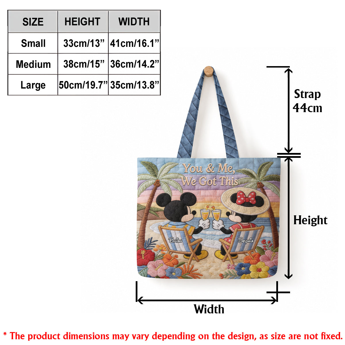 Personalized Quilted Tote Bag Mickey Mouse Beach Gift Quilted Tote Bag GradoCreations