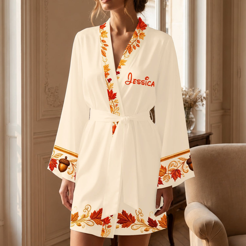 Personalized Fall Satin Robe Custom Name Gift for Women Satin Robe GradoCreations