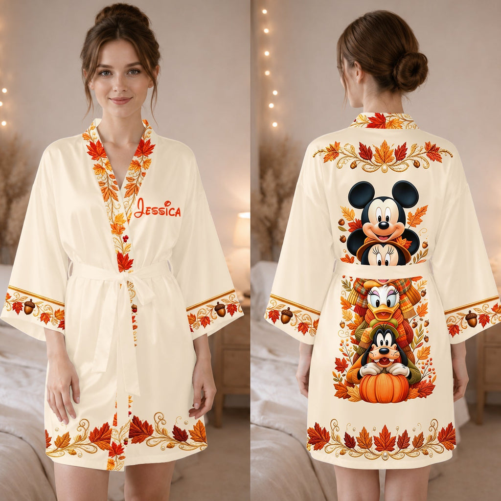 Personalized Fall Satin Robe Custom Name Gift for Women Satin Robe GradoCreations