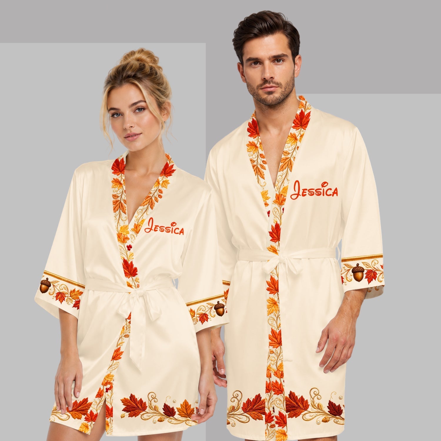 Personalized Fall Satin Robe Custom Name Gift for Women Satin Robe GradoCreations