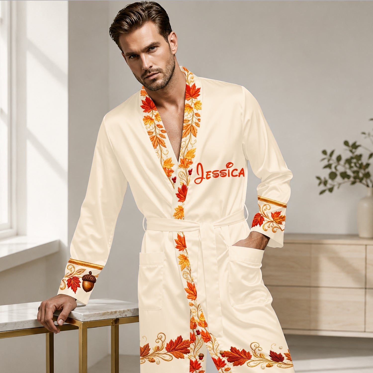 Personalized Fall Satin Robe Custom Name Gift for Women Satin Robe GradoCreations