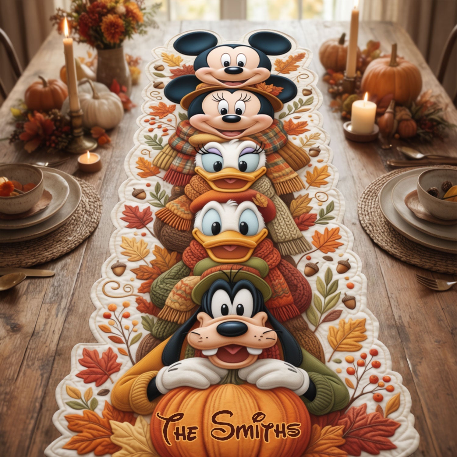 Personalized Disney Character Custom Shape Table Runner for Family Custom Shape Table Runner GradoCreations