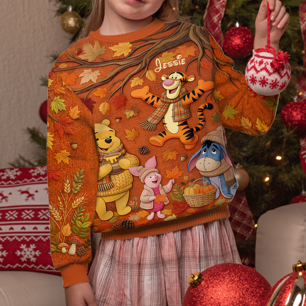 Personalized Autumn Bear Ugly Sweater Custom Name Gift Ugly Sweater GradoCreations