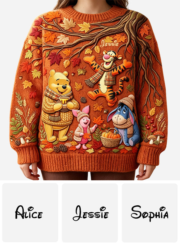 Personalized Autumn Bear Ugly Sweater Custom Name Gift Ugly Sweater GradoCreations