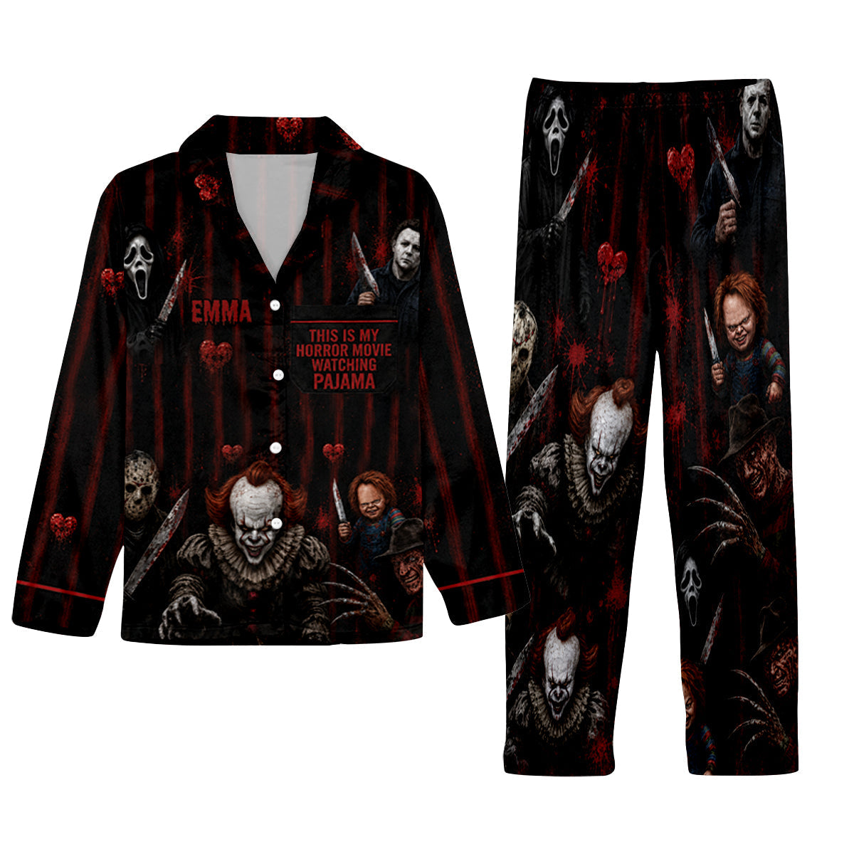 Personalized Horror Movie Pajama Set Custom Name Halloween Gift Pajama GradoCreations