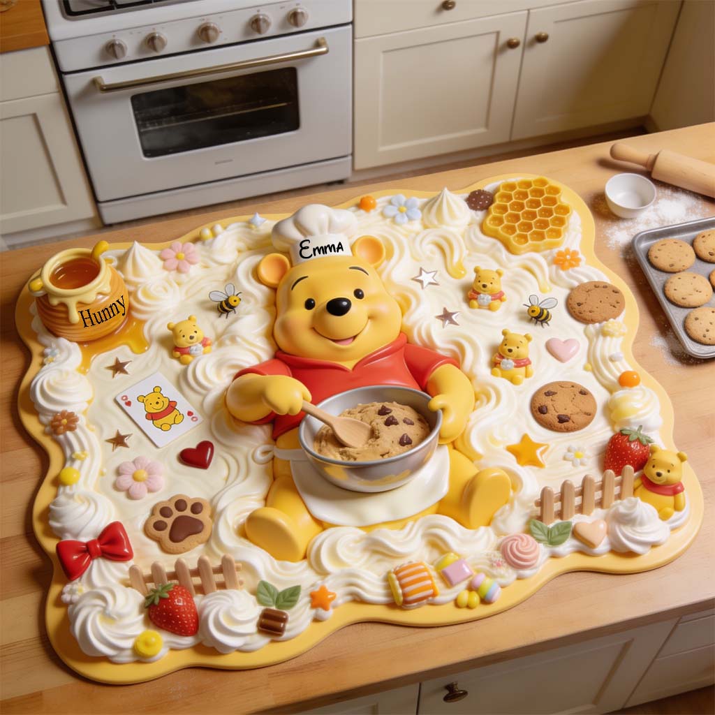 Personalized Yellow Bear Drying Mat Custom Name for Kitchen Drying Mat GradoCreations