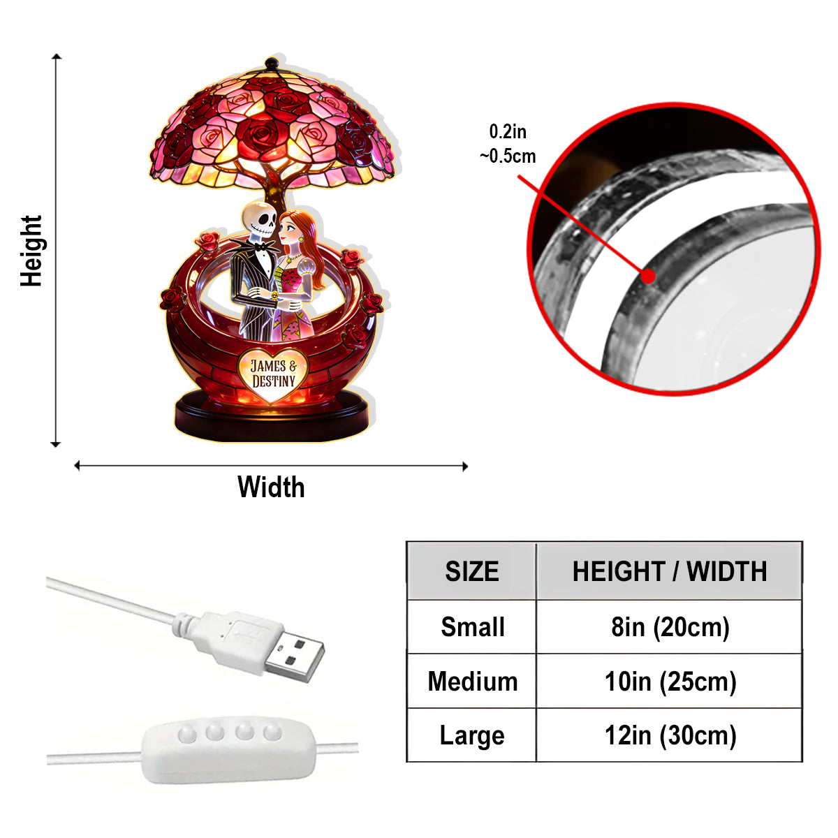 Personalized Acrylic LED Night Light Custom Shape Gift for Couples Acrylic LED Night Light GradoCreations