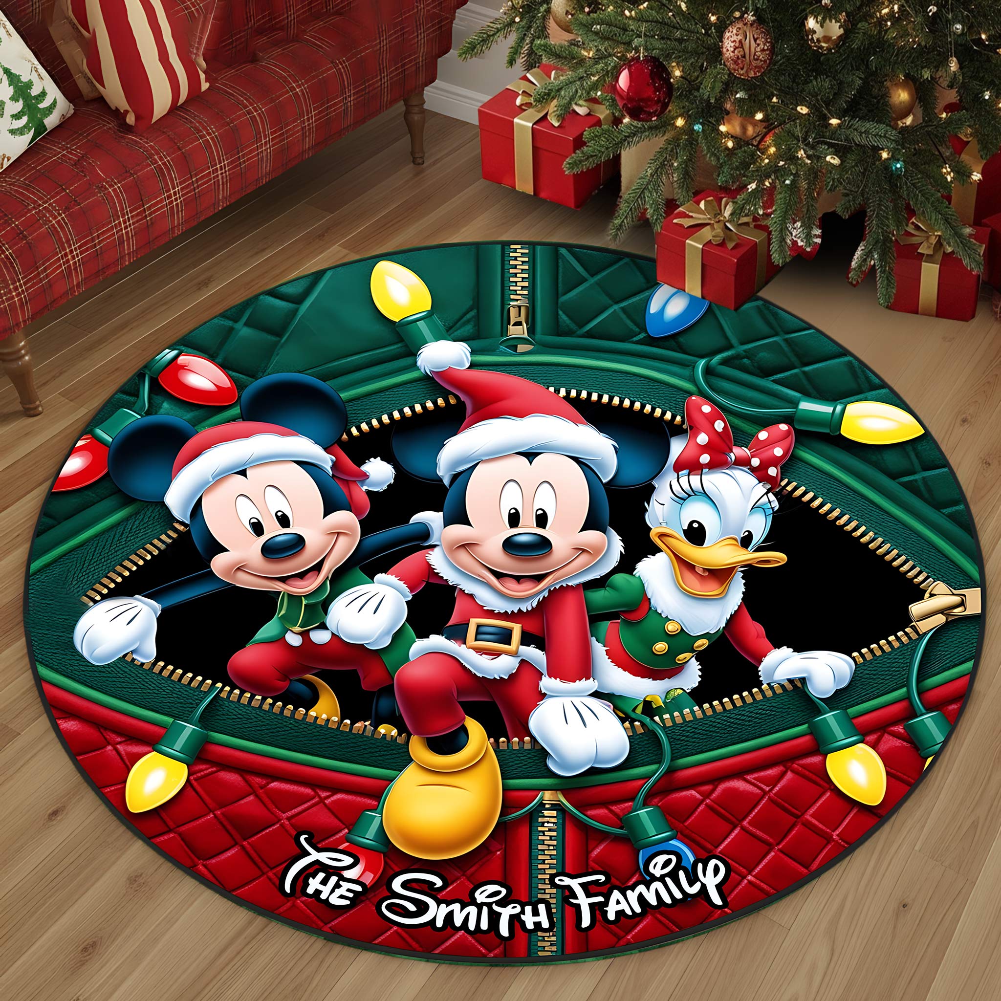 Personalized Disney Christmas Round Rug with Family Name Round Rug GradoCreations