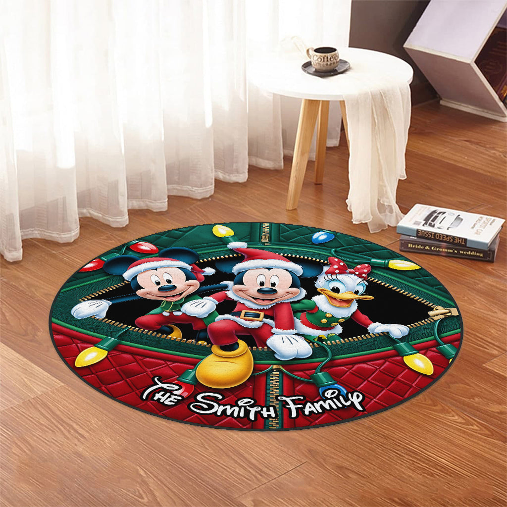 Personalized Disney Christmas Round Rug with Family Name Round Rug GradoCreations